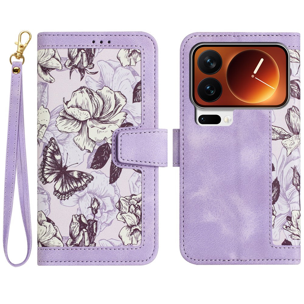 For Xiaomi 17 Pro Max Case PU Leather Floral Phone Cover with Card Slots - Light Purple