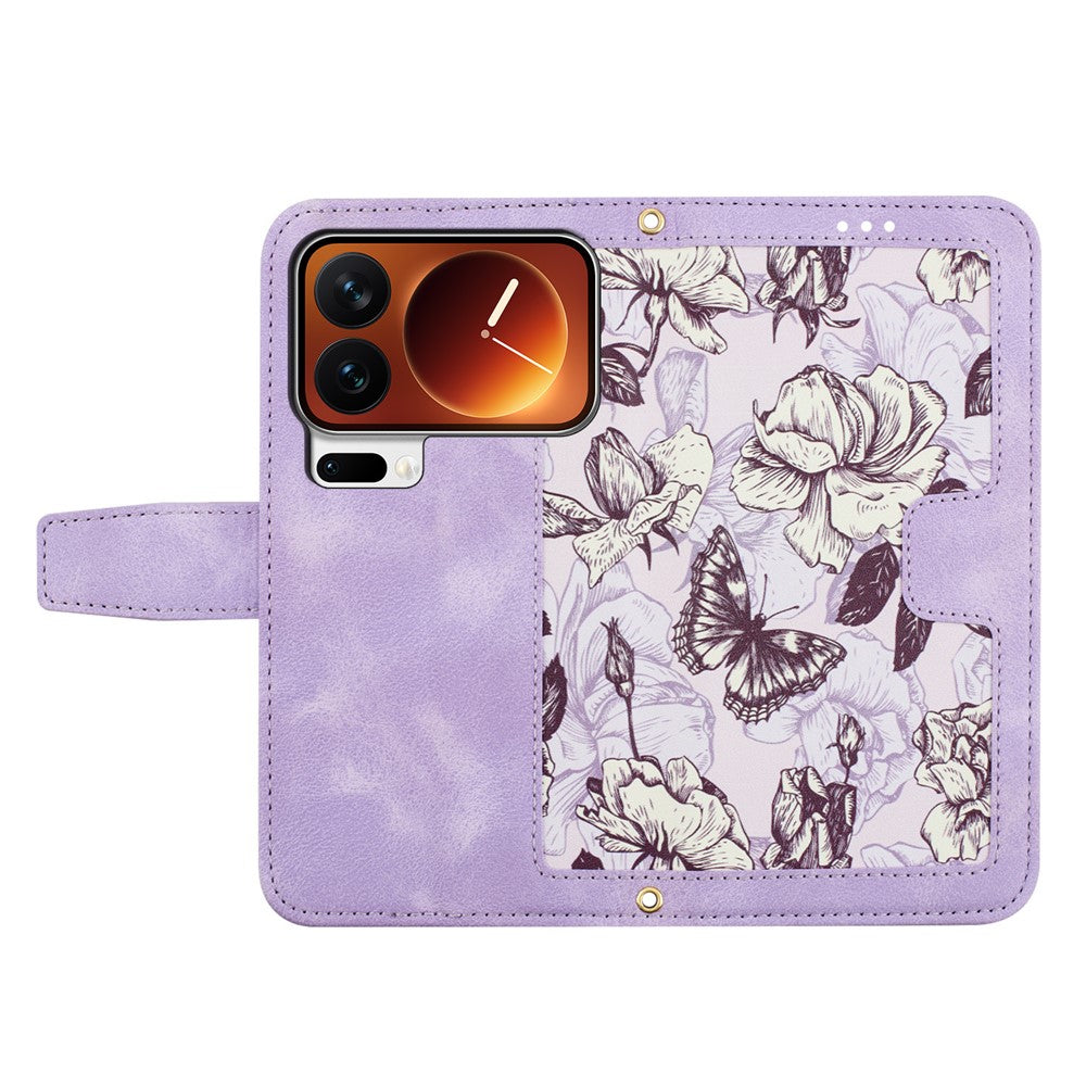 For Xiaomi 17 Pro Max Case PU Leather Floral Phone Cover with Card Slots - Light Purple