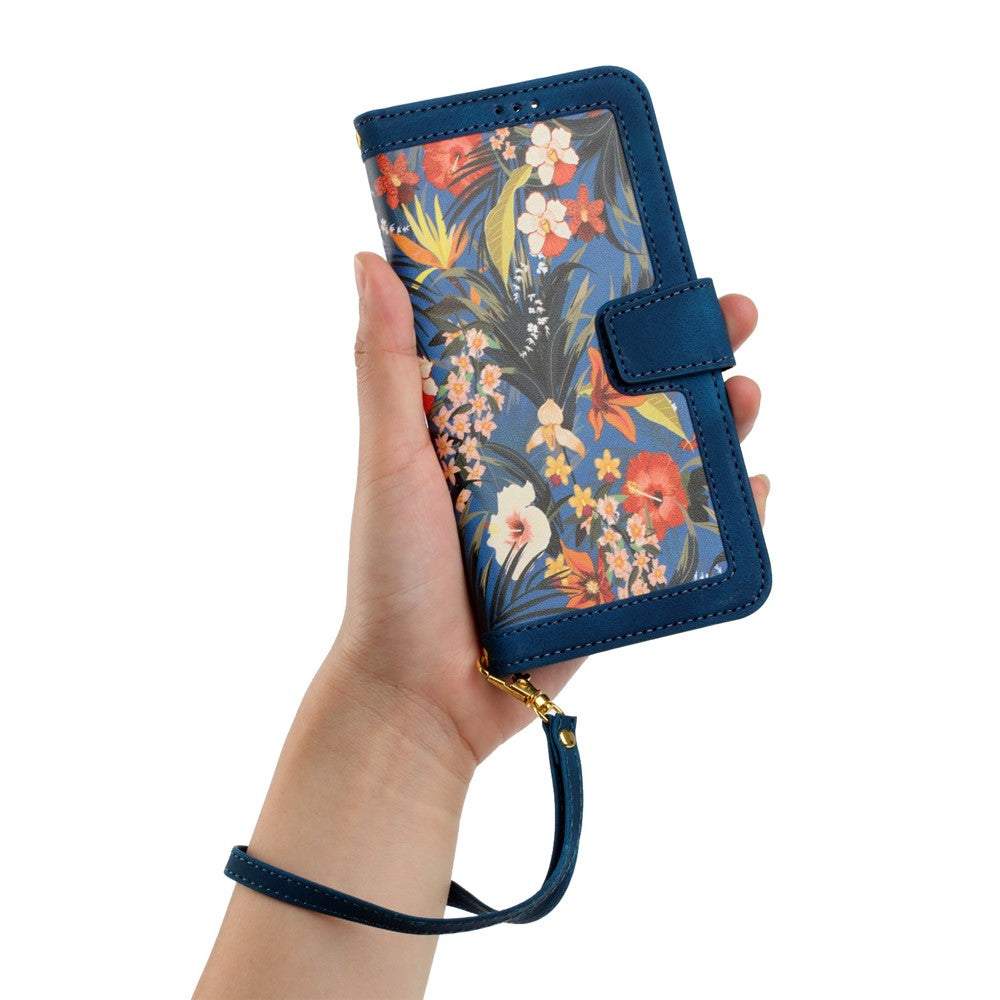 For Xiaomi 17 Pro Max Case PU Leather Floral Phone Cover with Card Slots - Dark Blue
