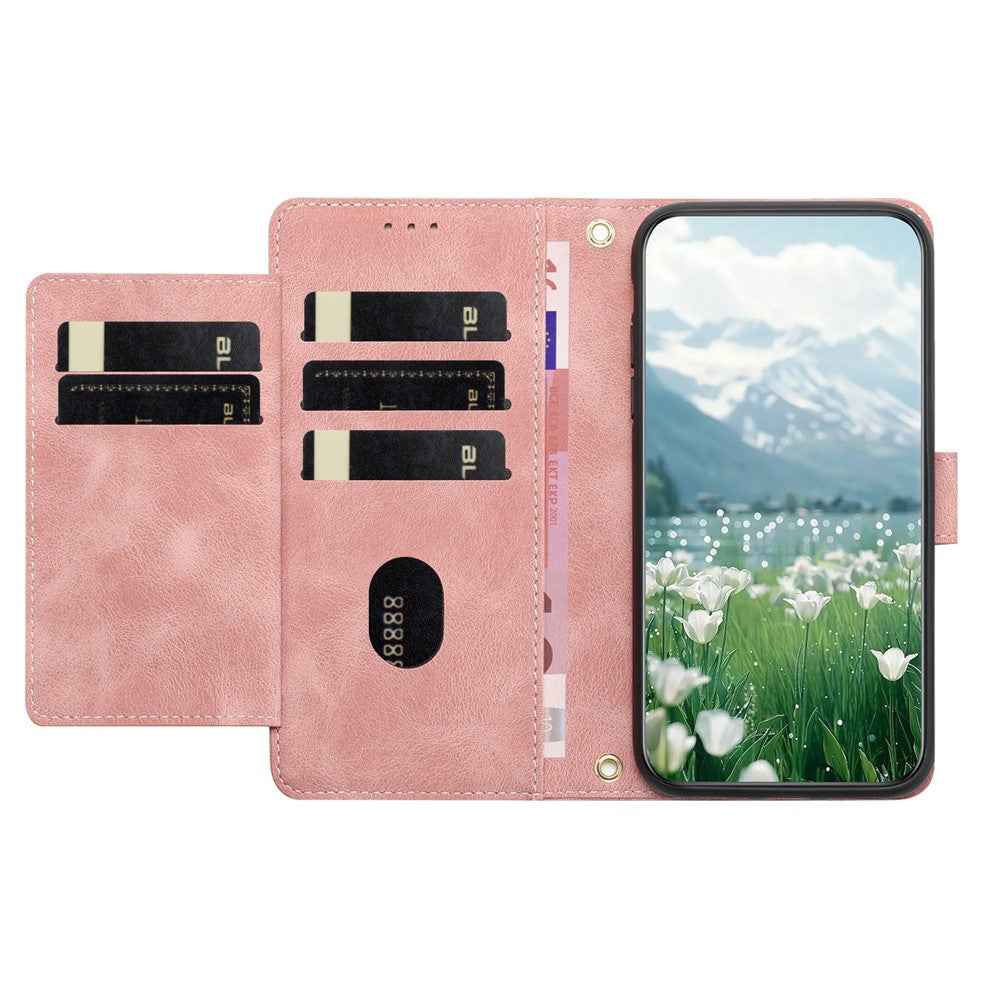For Xiaomi 17 Pro Case Tulip Leather Phone Cover with 5 Card Slots Wallet - Pink