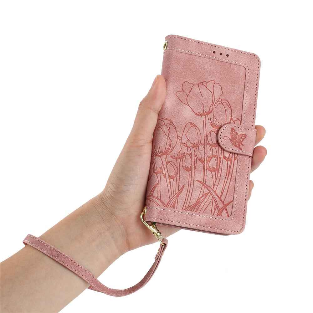For Xiaomi 17 Pro Case Tulip Leather Phone Cover with 5 Card Slots Wallet - Pink