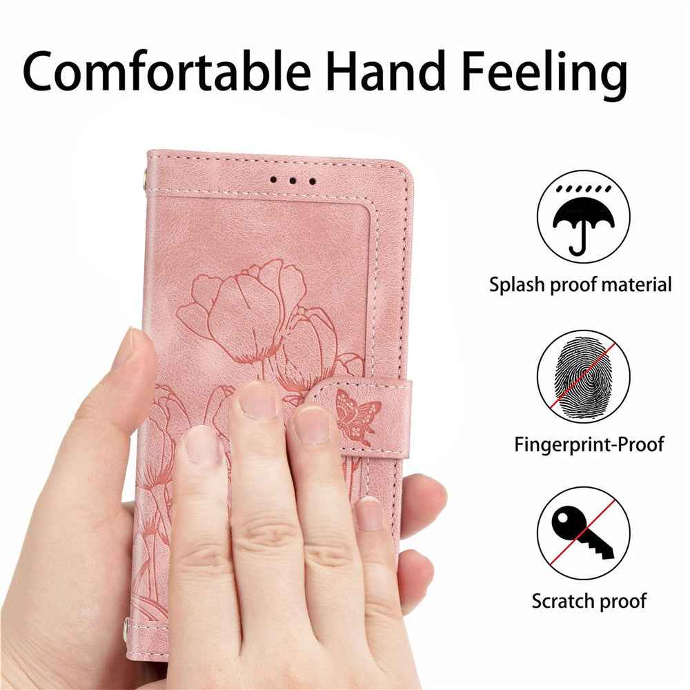For Xiaomi 17 Pro Case Tulip Leather Phone Cover with 5 Card Slots Wallet - Pink