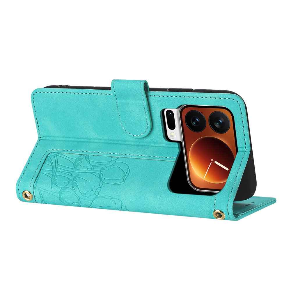 For Xiaomi 17 Pro Case Tulip Leather Phone Cover with 5 Card Slots Wallet - Green
