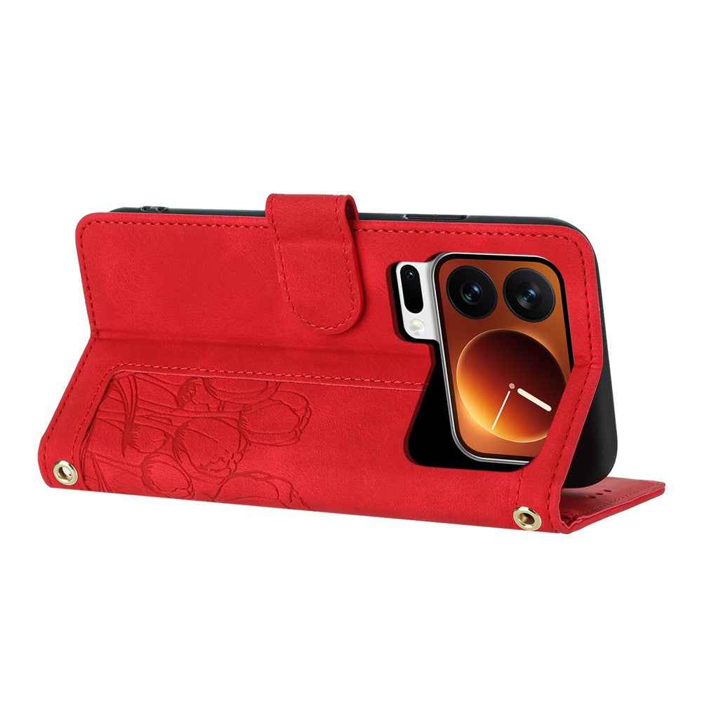 For Xiaomi 17 Pro Case Tulip Leather Phone Cover with 5 Card Slots Wallet - Red