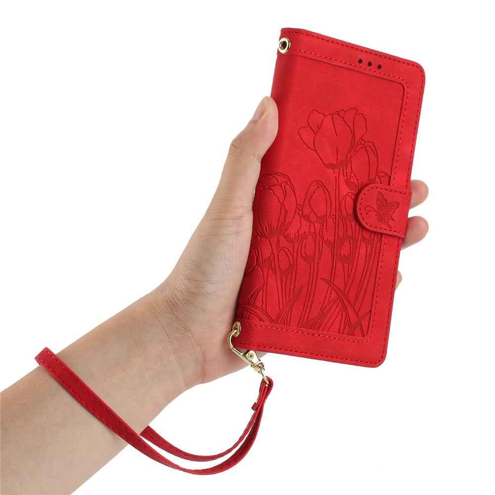 For Xiaomi 17 Pro Case Tulip Leather Phone Cover with 5 Card Slots Wallet - Red