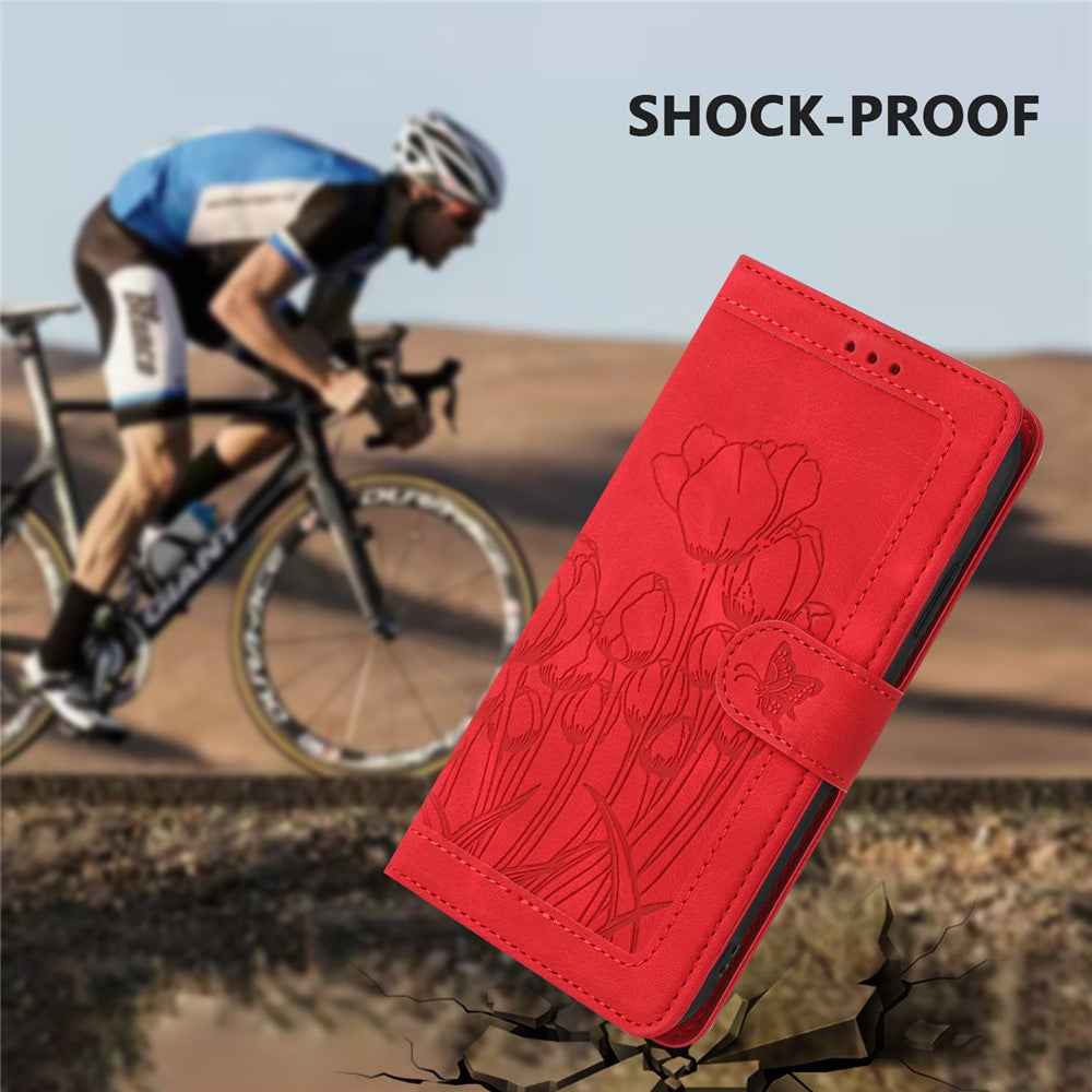 For Xiaomi 17 Pro Case Tulip Leather Phone Cover with 5 Card Slots Wallet - Red