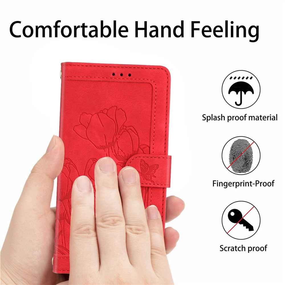 For Xiaomi 17 Pro Case Tulip Leather Phone Cover with 5 Card Slots Wallet - Red