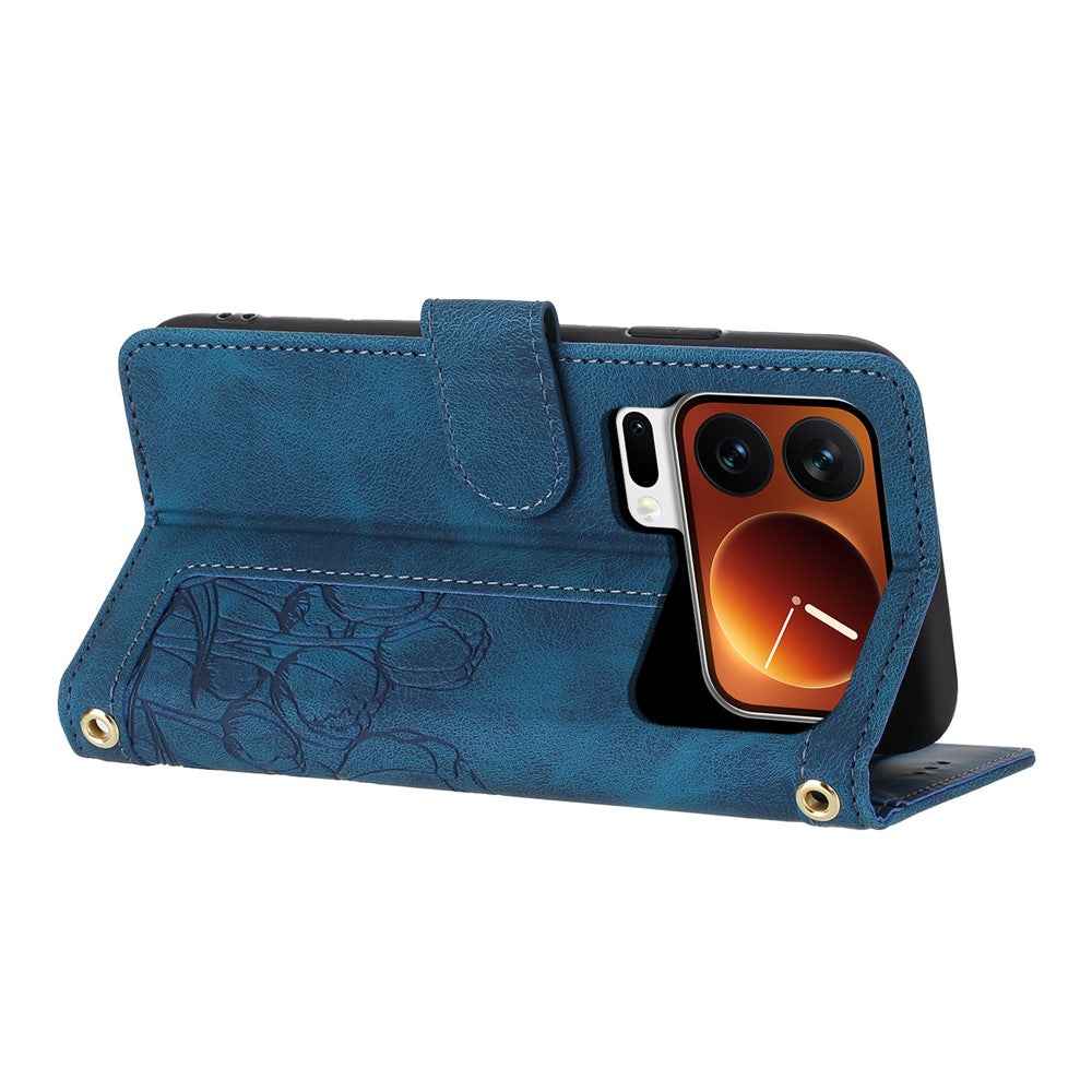 For Xiaomi 17 Pro Case Tulip Leather Phone Cover with 5 Card Slots Wallet - Blue