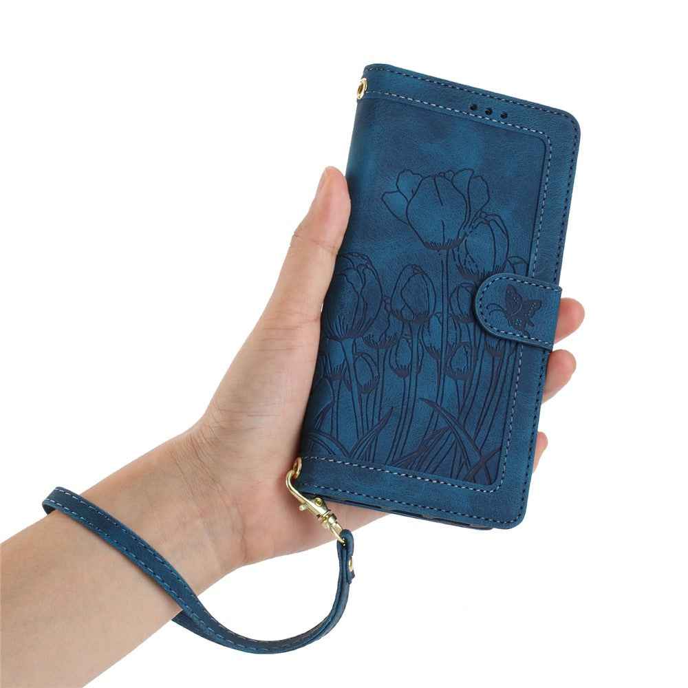 For Xiaomi 17 Pro Case Tulip Leather Phone Cover with 5 Card Slots Wallet - Blue