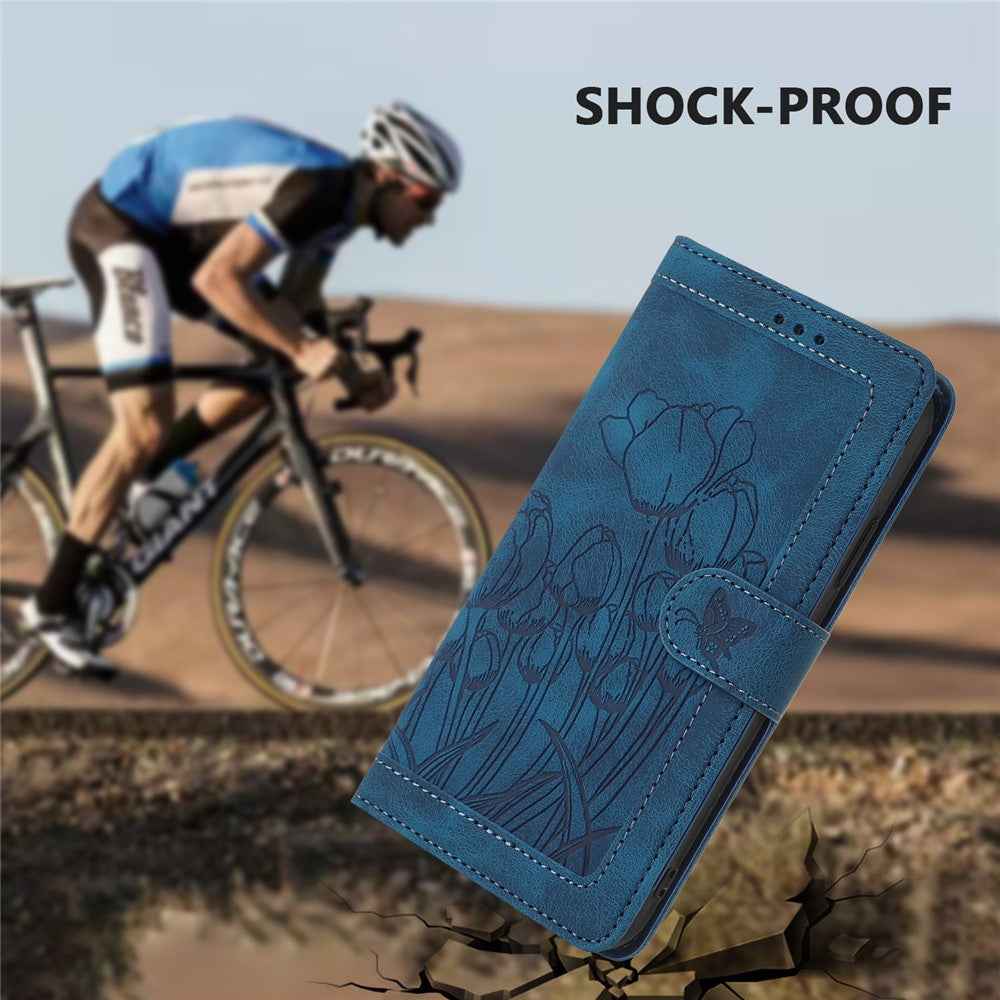 For Xiaomi 17 Pro Case Tulip Leather Phone Cover with 5 Card Slots Wallet - Blue