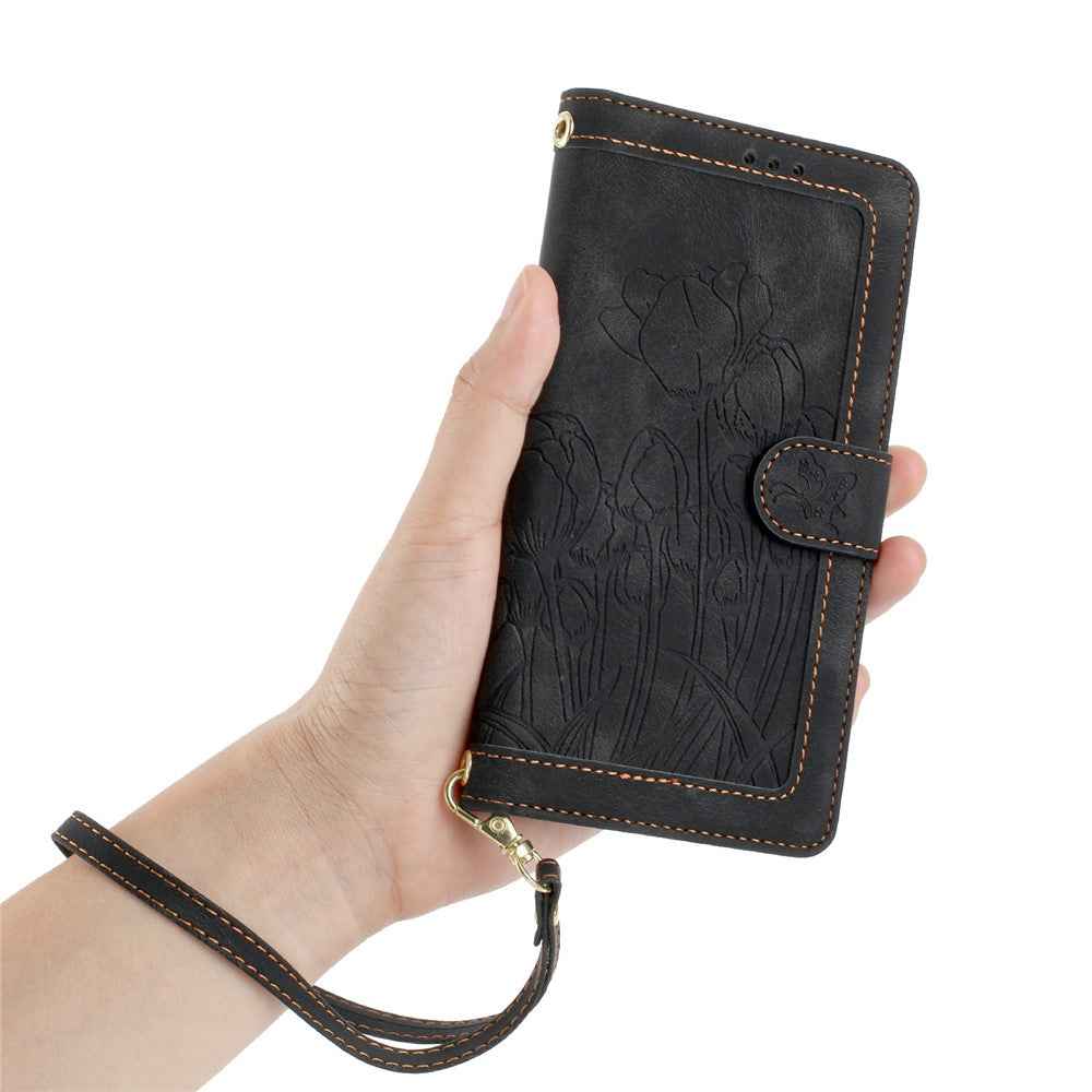 For Xiaomi 17 Pro Case Tulip Leather Phone Cover with 5 Card Slots Wallet - Black