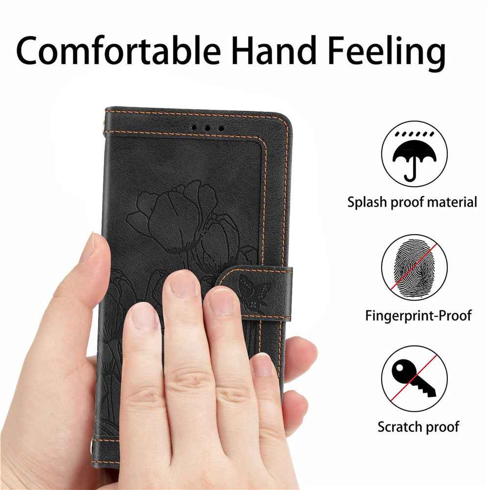 For Xiaomi 17 Pro Case Tulip Leather Phone Cover with 5 Card Slots Wallet - Black