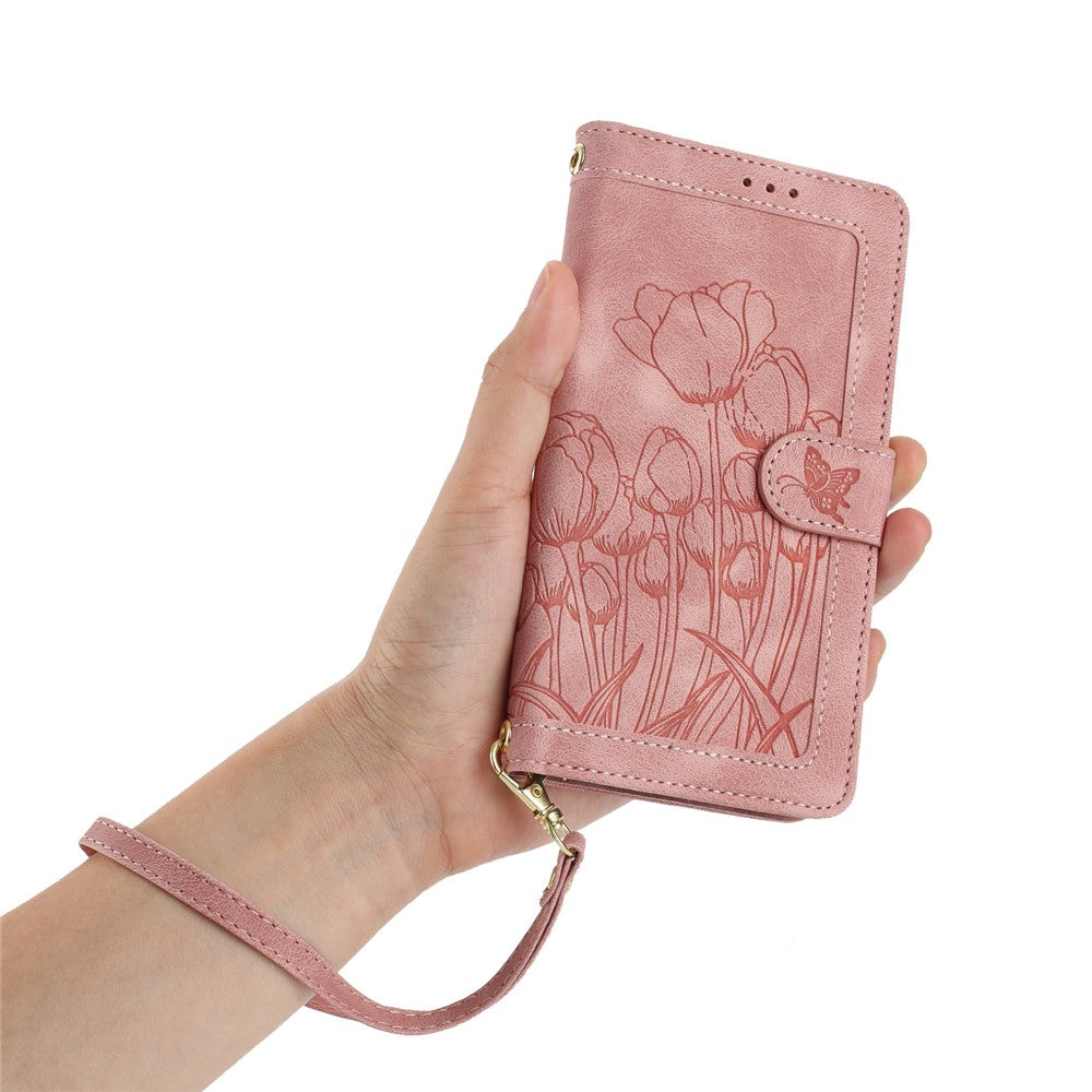 For Xiaomi 17 Pro Max Case Tulip Leather Phone Cover with 5 Card Slots Wallet - Pink