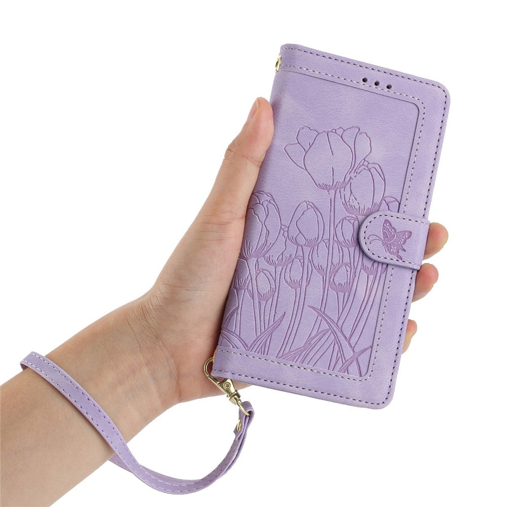 For Xiaomi 17 Pro Max Case Tulip Leather Phone Cover with 5 Card Slots Wallet - Purple