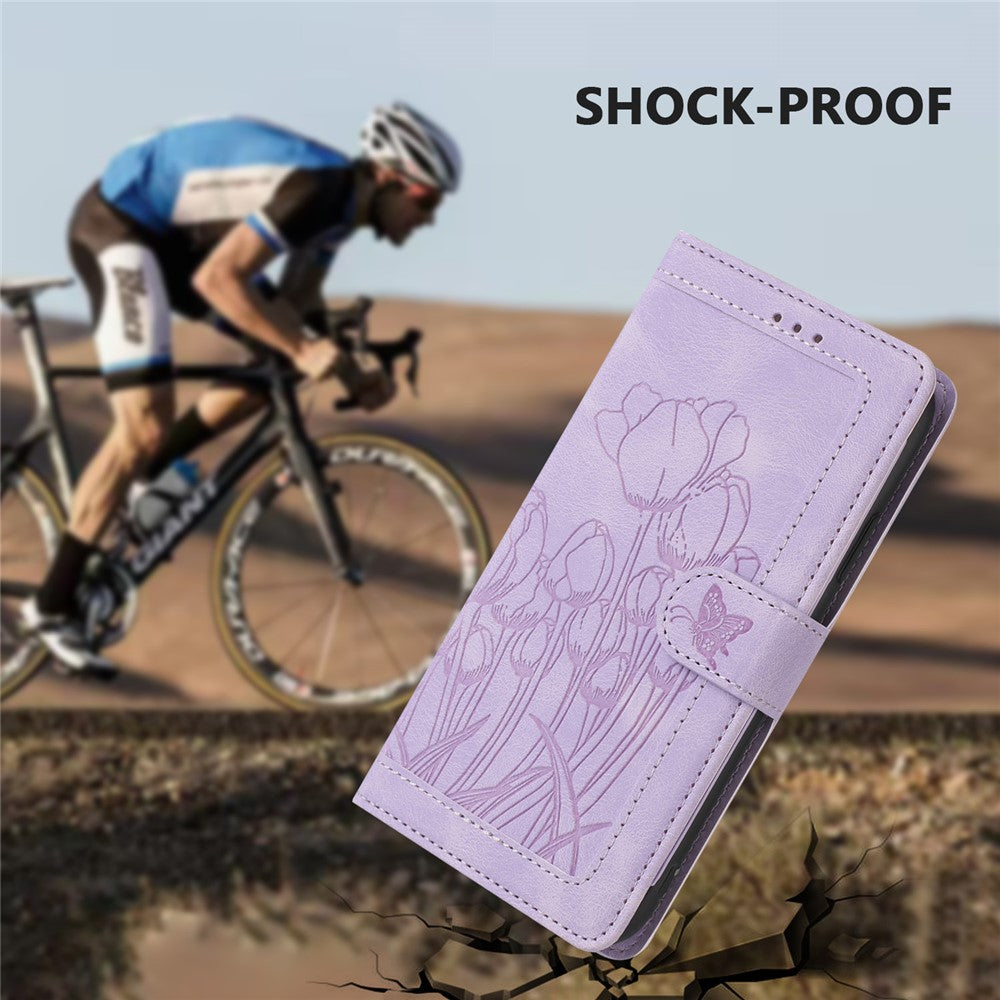 For Xiaomi 17 Pro Max Case Tulip Leather Phone Cover with 5 Card Slots Wallet - Purple