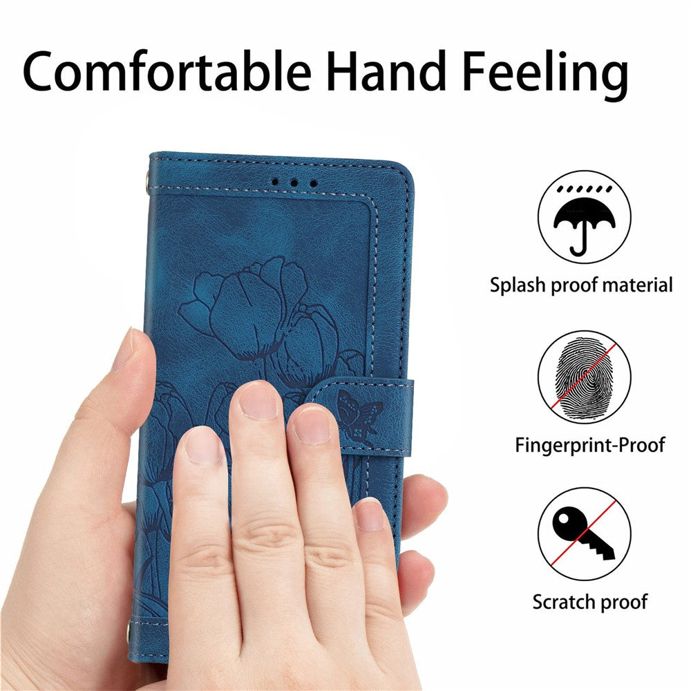 For Xiaomi 17 Pro Max Case Tulip Leather Phone Cover with 5 Card Slots Wallet - Blue