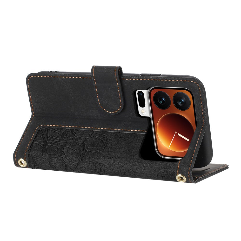 For Xiaomi 17 Pro Max Case Tulip Leather Phone Cover with 5 Card Slots Wallet - Black