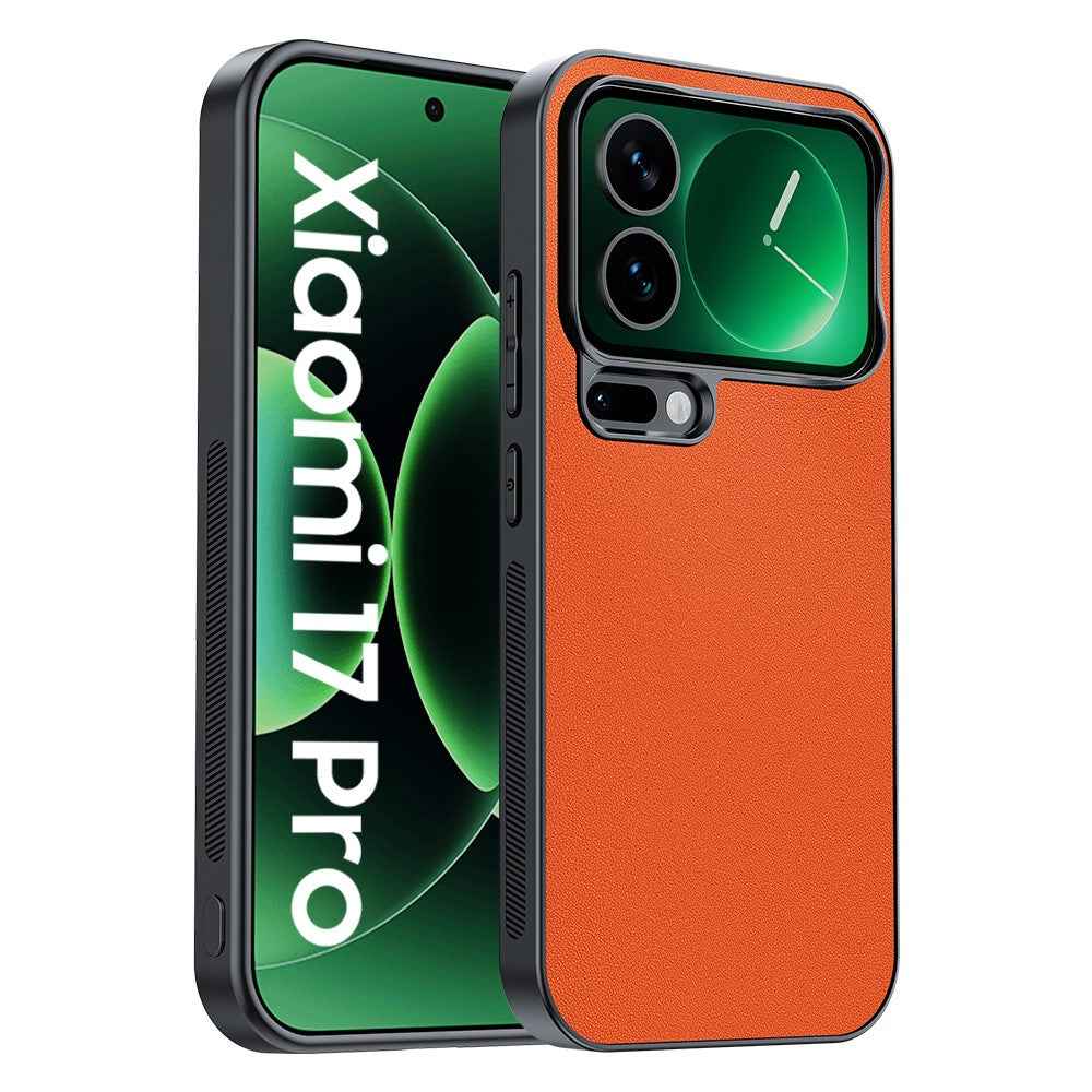 For Xiaomi 17 Pro Case PU Leather Coated PC + TPU Anti-Drop Phone Cover - Orange