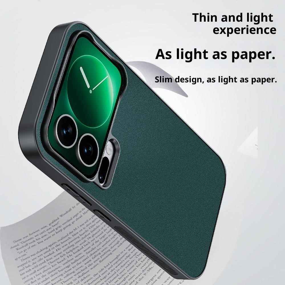 For Xiaomi 17 Pro Case PU Leather Coated PC + TPU Anti-Drop Phone Cover - Orange