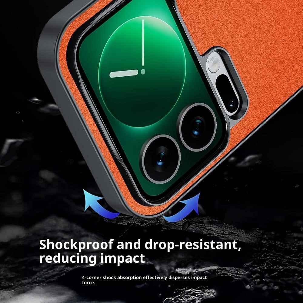 For Xiaomi 17 Pro Case PU Leather Coated PC + TPU Anti-Drop Phone Cover - Orange