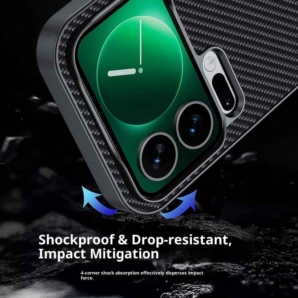 For Xiaomi 17 Pro Case Leather + PC Hard Phone Cover Carbon Fiber Texture - Carbon Fiber / Black