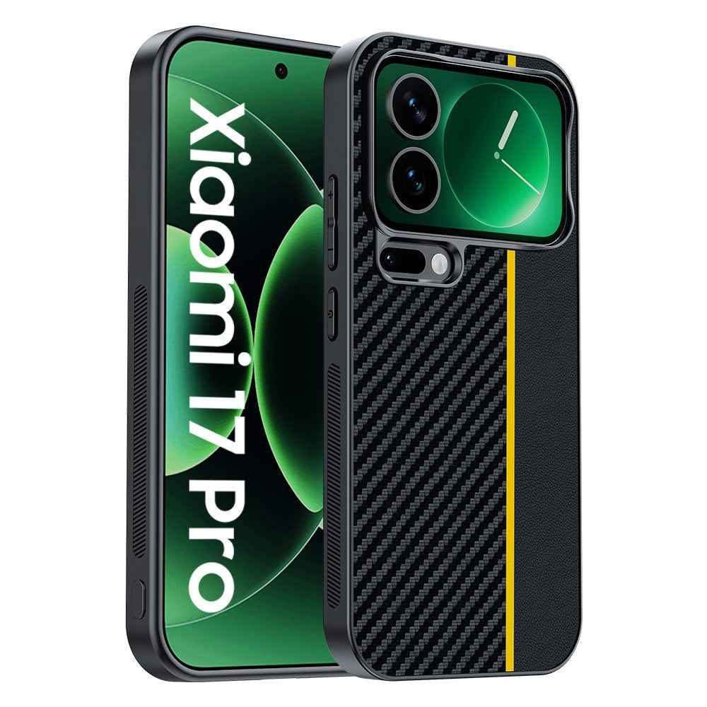 For Xiaomi 17 Pro Case Leather + PC Hard Phone Cover Carbon Fiber Texture - Black / Yellow