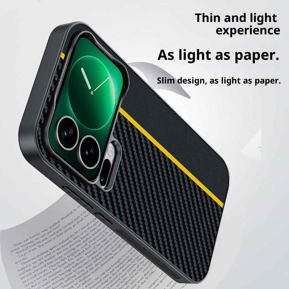 For Xiaomi 17 Pro Case Leather + PC Hard Phone Cover Carbon Fiber Texture - Black / Yellow