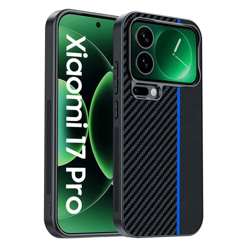 For Xiaomi 17 Pro Case Leather + PC Hard Phone Cover Carbon Fiber Texture - Black / Blue