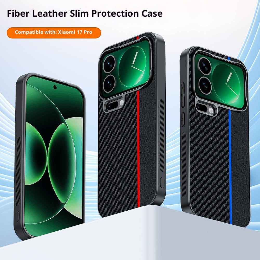 For Xiaomi 17 Pro Case Leather + PC Hard Phone Cover Carbon Fiber Texture - Black / Blue