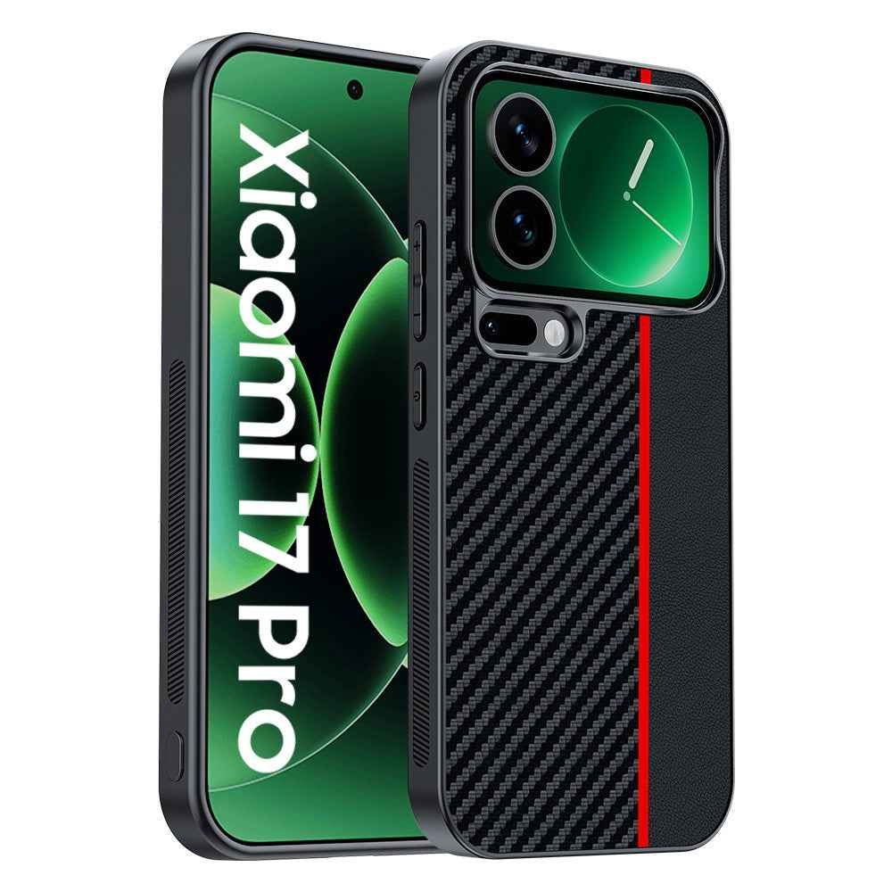 For Xiaomi 17 Pro Case Leather + PC Hard Phone Cover Carbon Fiber Texture - Black / Red