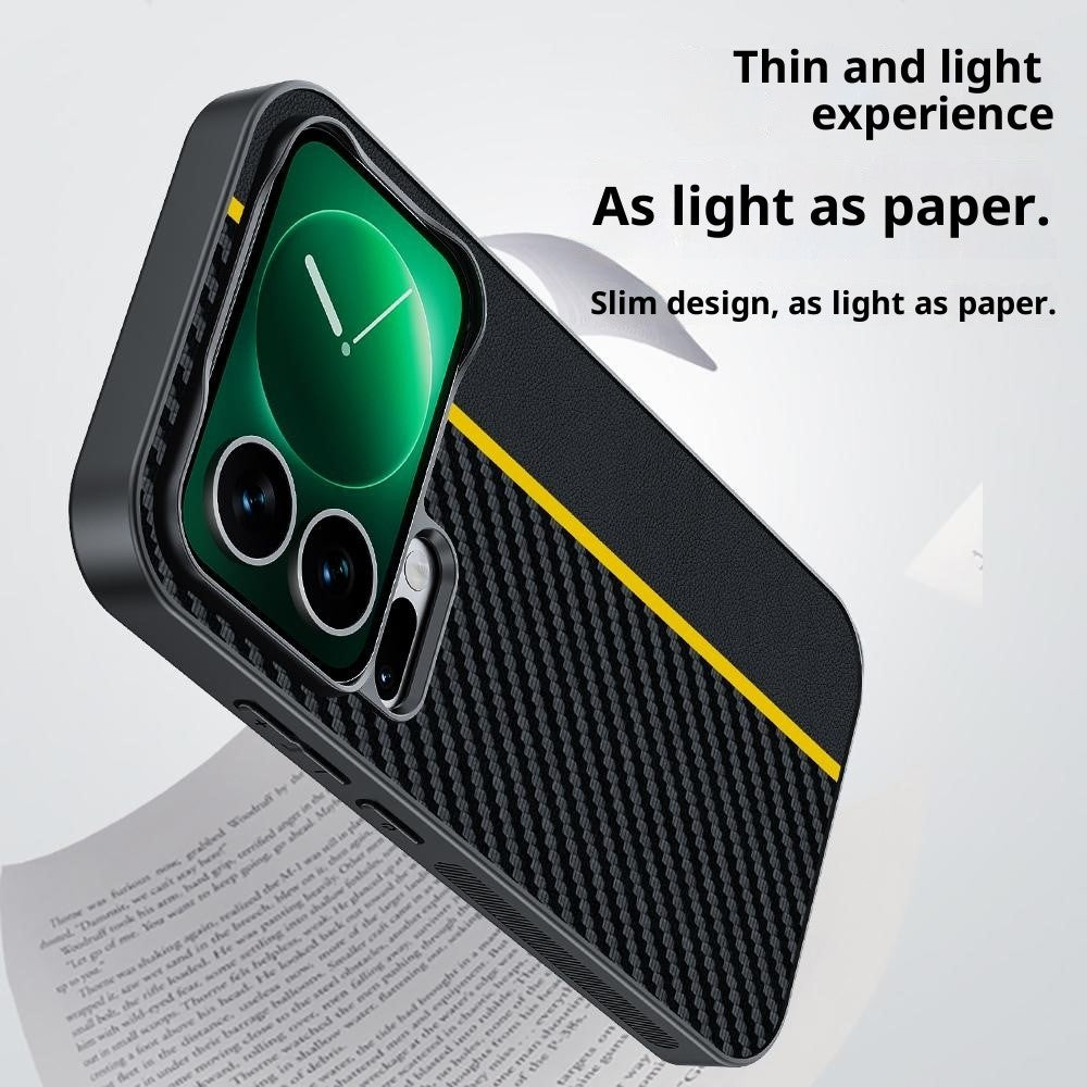 For Xiaomi 17 Pro Case Leather + PC Hard Phone Cover Carbon Fiber Texture - Black / Red