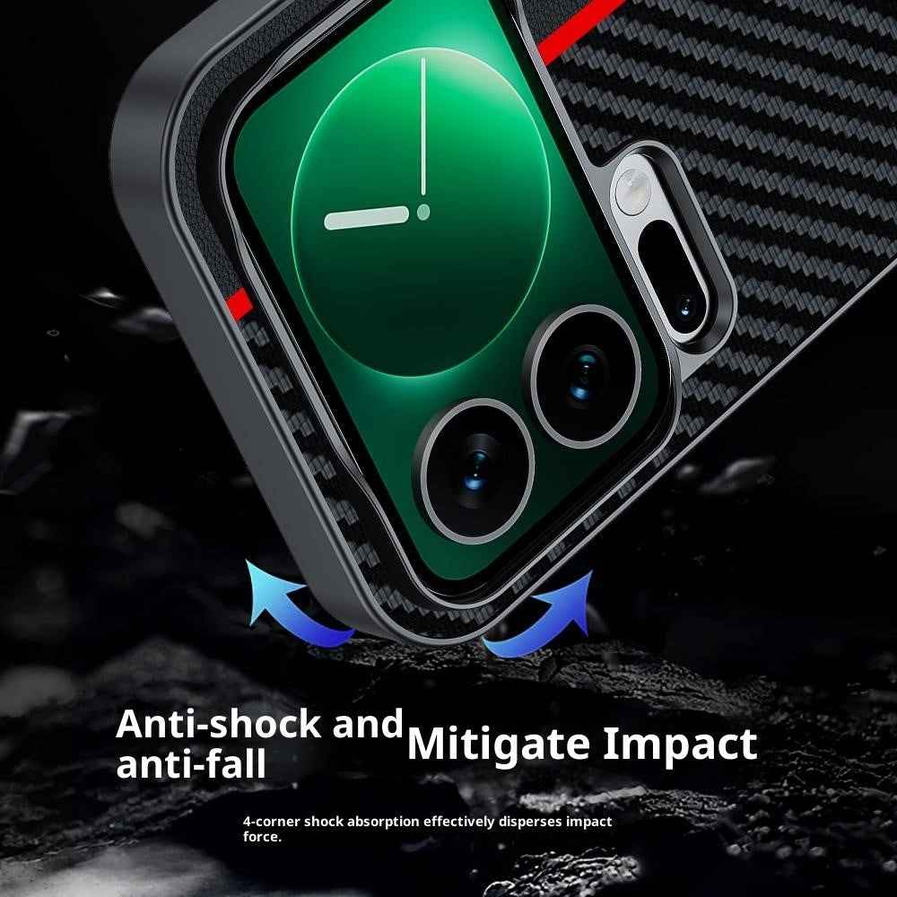 For Xiaomi 17 Pro Case Leather + PC Hard Phone Cover Carbon Fiber Texture - Black / Red