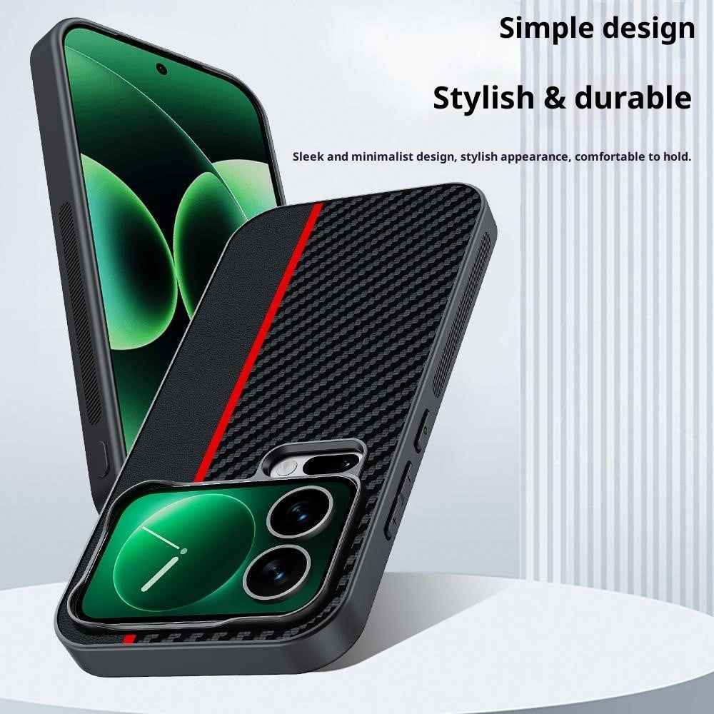 For Xiaomi 17 Pro Case Leather + PC Hard Phone Cover Carbon Fiber Texture - Black / Red