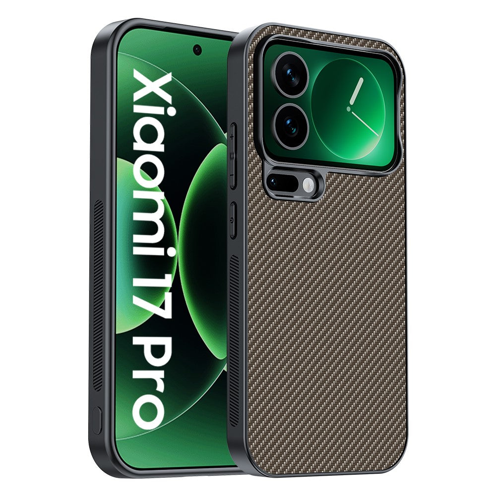 For Xiaomi 17 Pro Max Case Leather + PC Hard Phone Cover Carbon Fiber Texture - Carbon Fiber / Gold