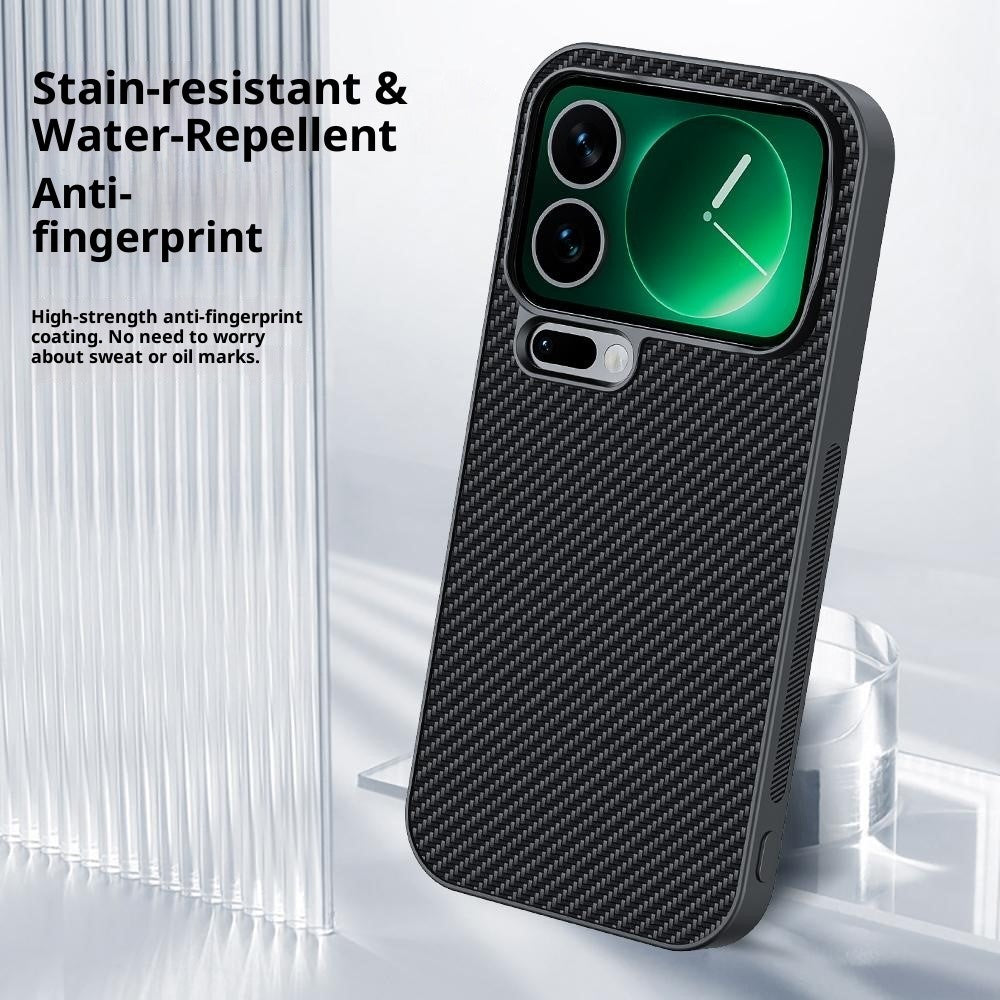 For Xiaomi 17 Pro Max Case Leather + PC Hard Phone Cover Carbon Fiber Texture - Carbon Fiber / Gold