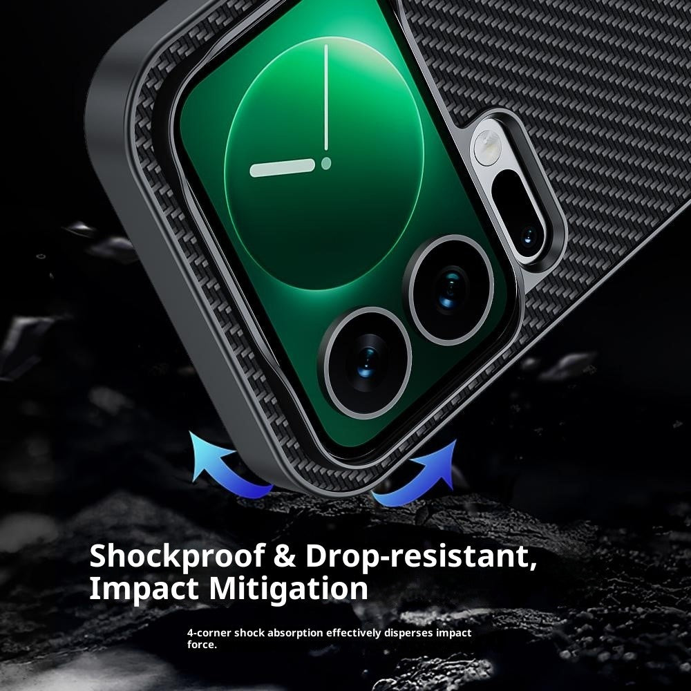 For Xiaomi 17 Pro Max Case Leather + PC Hard Phone Cover Carbon Fiber Texture - Carbon Fiber / Gold