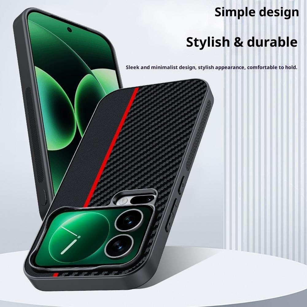 For Xiaomi 17 Pro Max Case Leather + PC Hard Phone Cover Carbon Fiber Texture - Black / Yellow