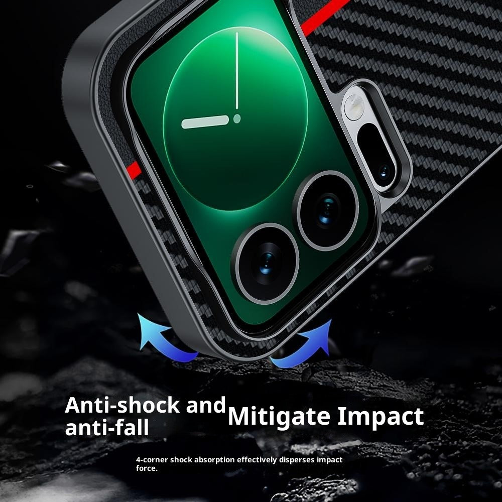 For Xiaomi 17 Pro Max Case Leather + PC Hard Phone Cover Carbon Fiber Texture - Black / Blue