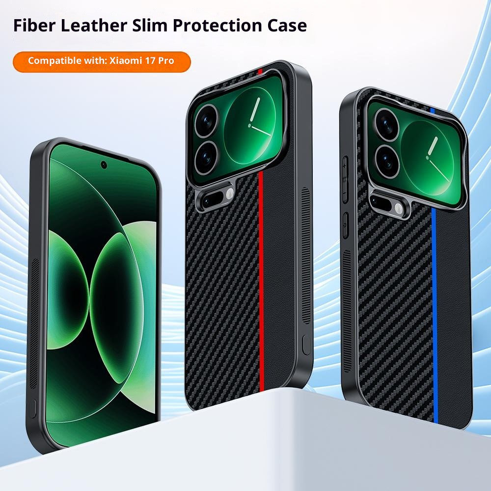 For Xiaomi 17 Pro Max Case Leather + PC Hard Phone Cover Carbon Fiber Texture - Black / Blue