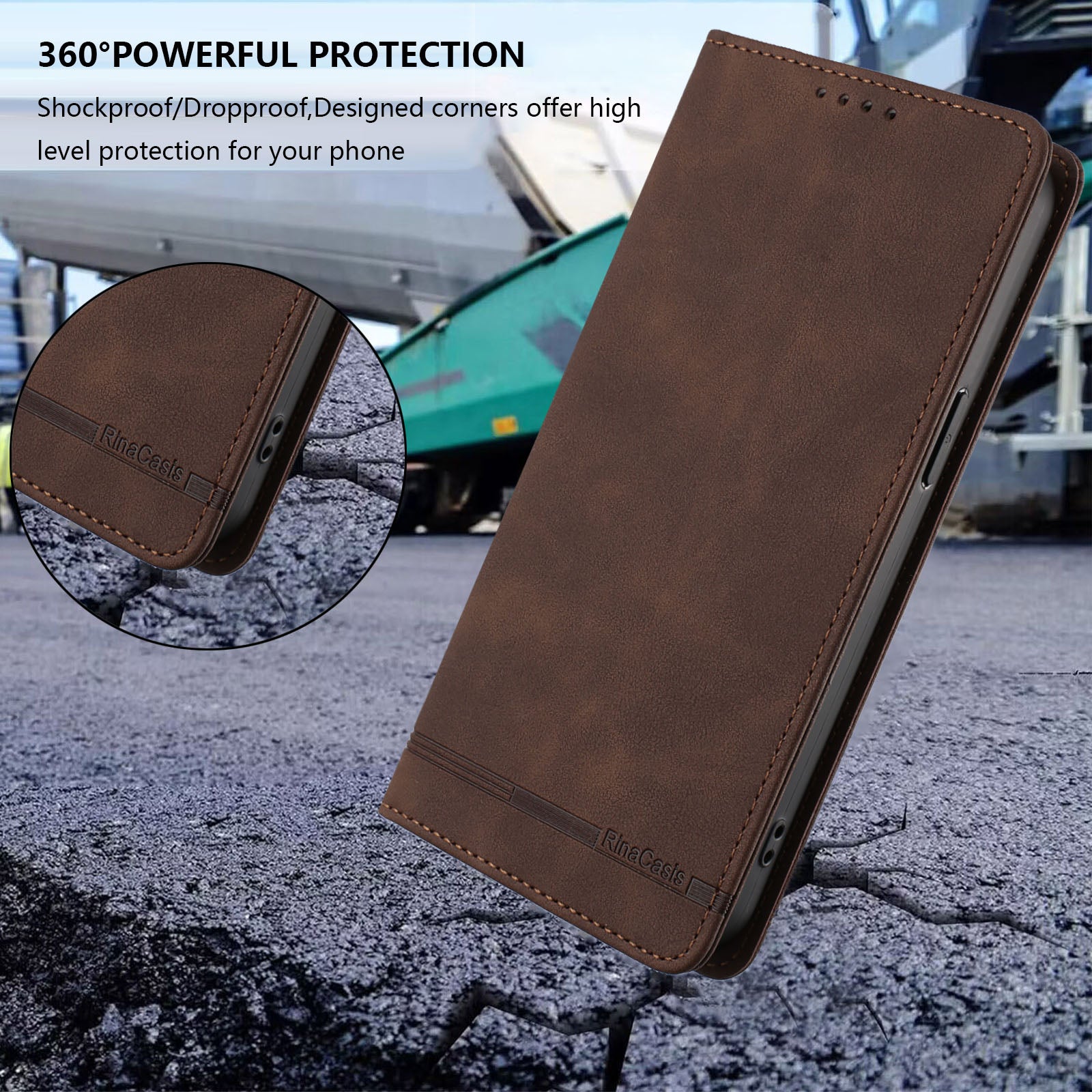 For Xiaomi 17 Pro Max Case RINACASIS RC23 RFID Blocking Wallet Stand PU Leather Phone Cover - Brown