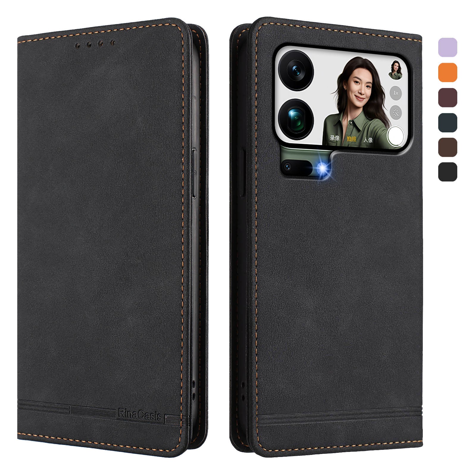 For Xiaomi 17 Pro Max Case RINACASIS RC23 RFID Blocking Wallet Stand PU Leather Phone Cover - Black