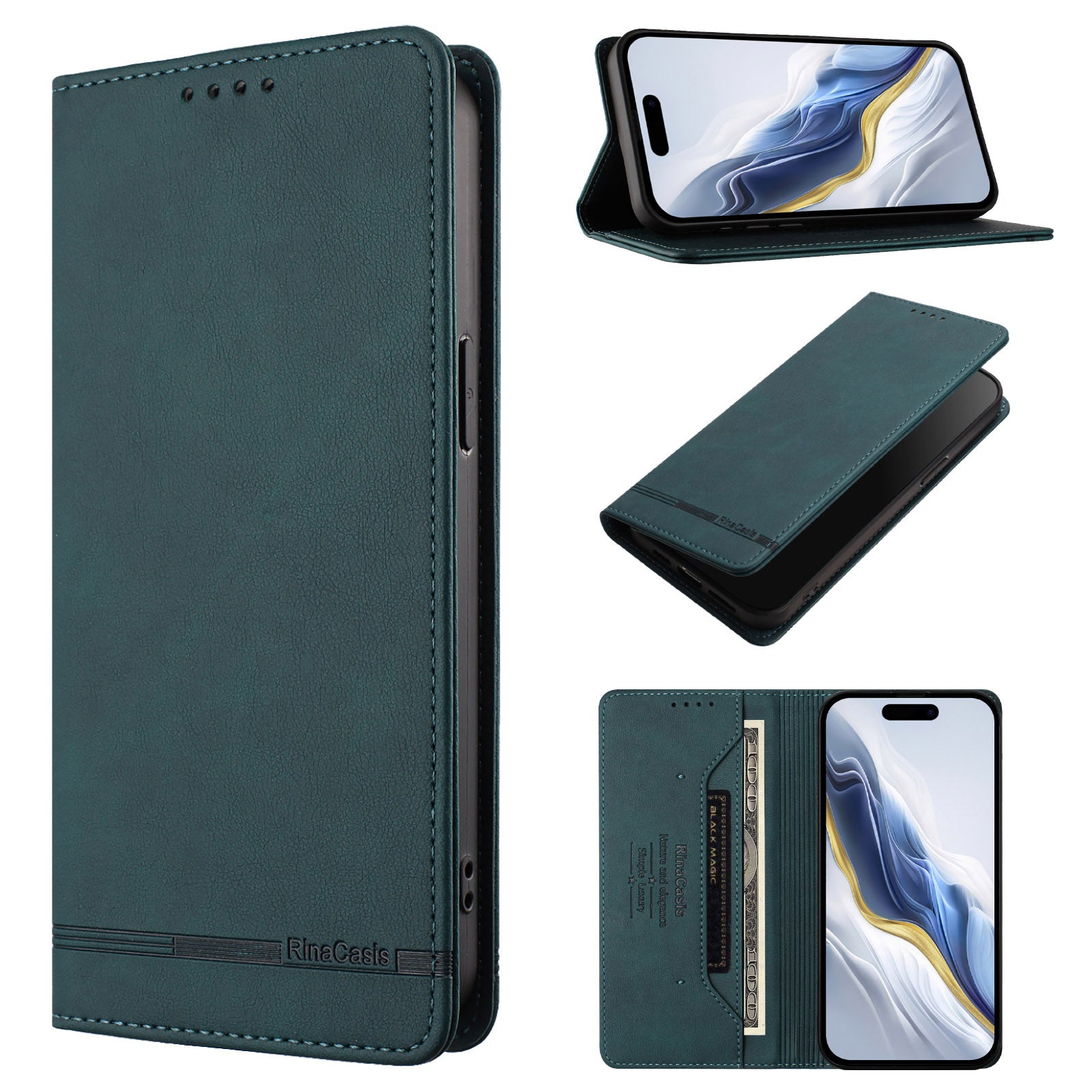 For Xiaomi 17 Pro Max Case RINACASIS RC23 RFID Blocking Wallet Stand PU Leather Phone Cover - Dark Green