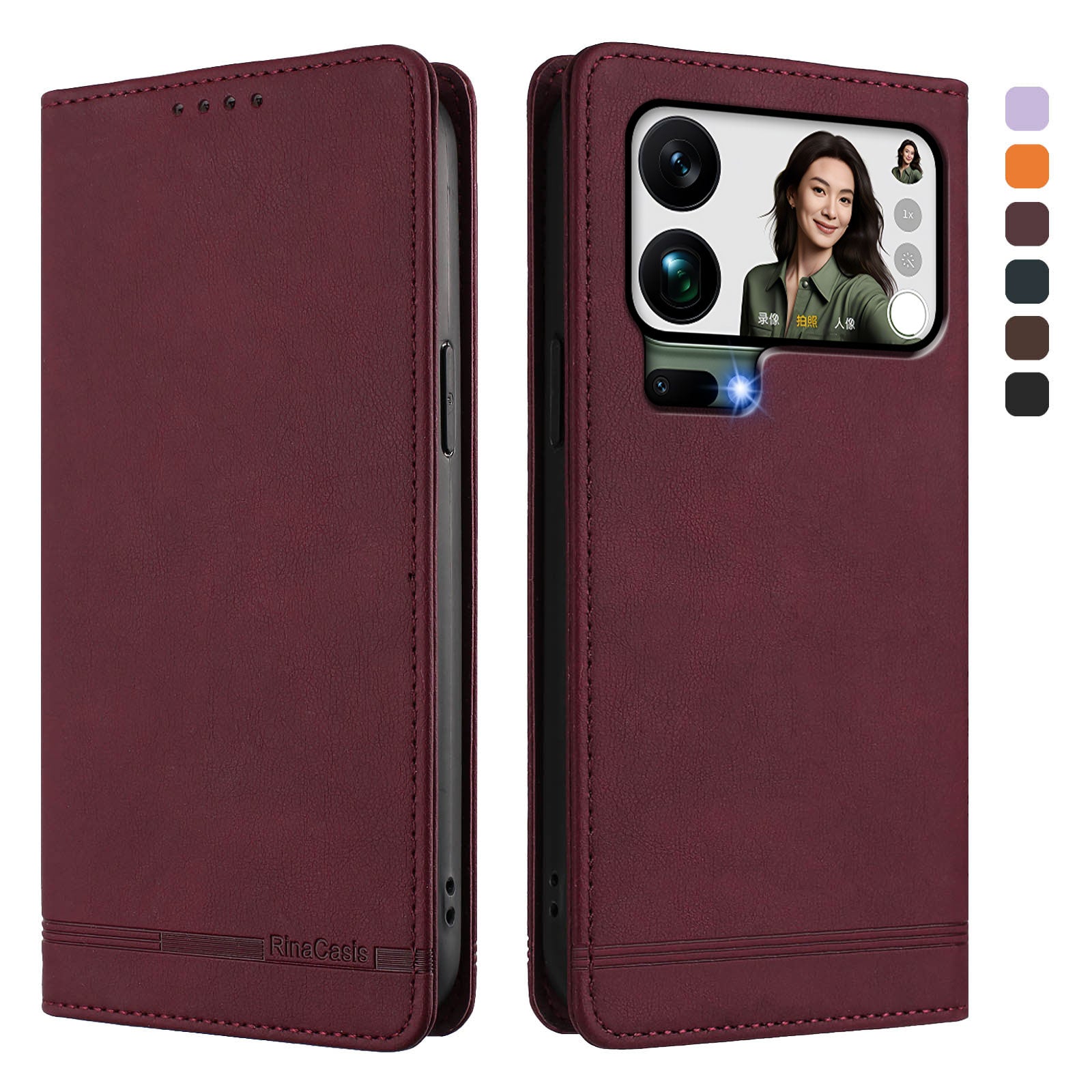 For Xiaomi 17 Pro Max Case RINACASIS RC23 RFID Blocking Wallet Stand PU Leather Phone Cover - Wine Red