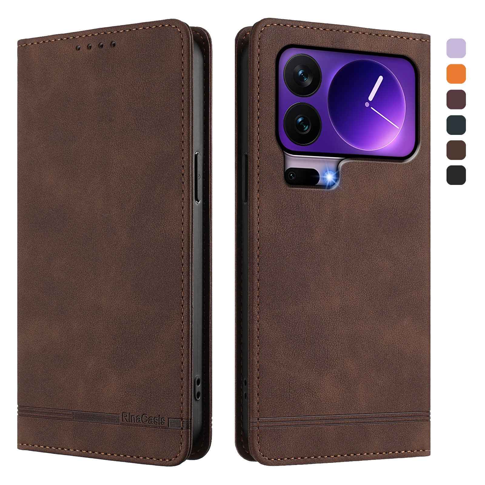 For Xiaomi 17 Pro Case RINACASIS RC23 RFID Blocking Wallet Stand PU Leather Phone Cover - Brown