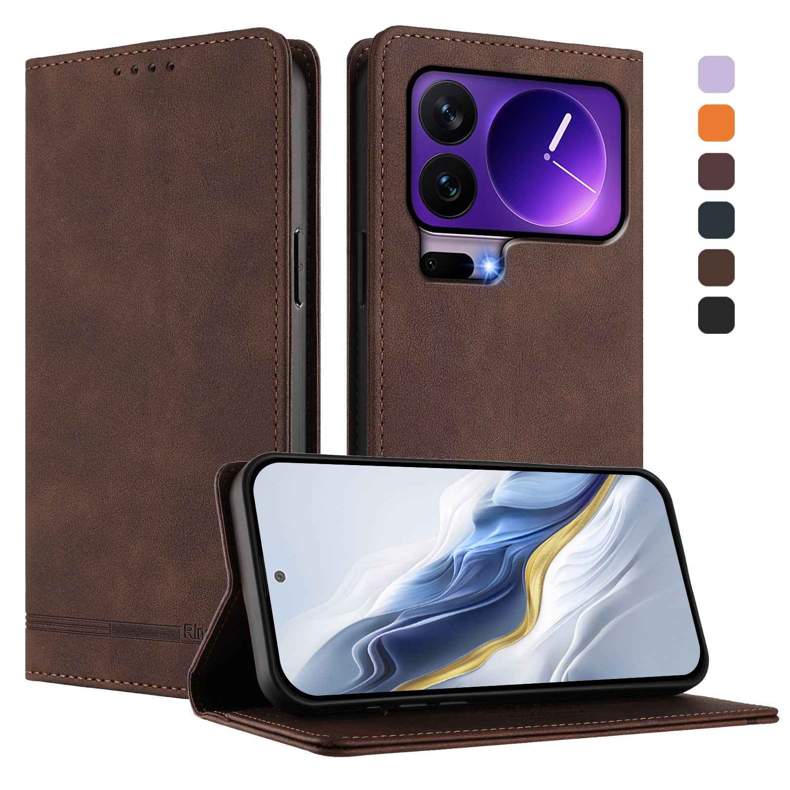 For Xiaomi 17 Pro Case RINACASIS RC23 RFID Blocking Wallet Stand PU Leather Phone Cover - Brown