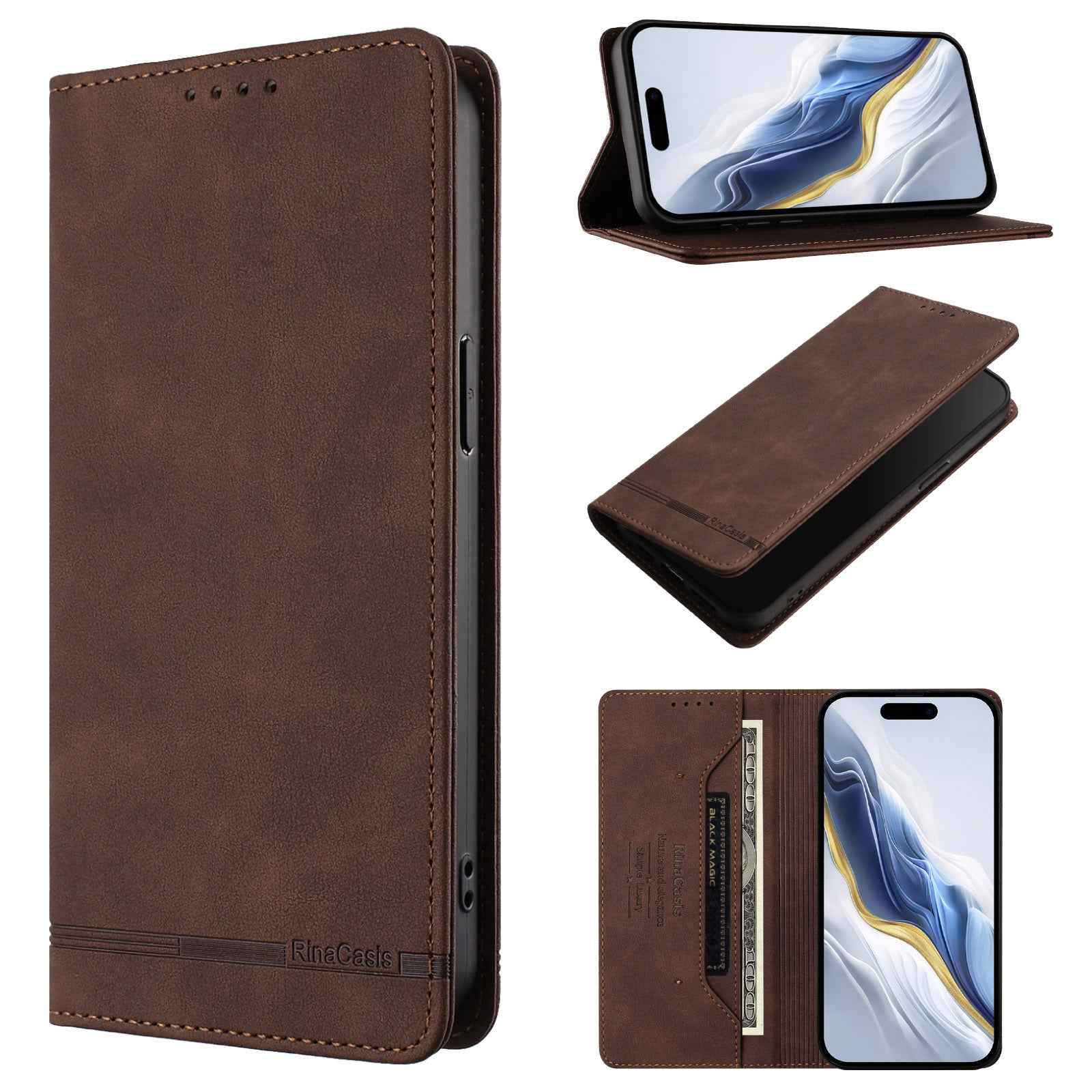 For Xiaomi 17 Pro Case RINACASIS RC23 RFID Blocking Wallet Stand PU Leather Phone Cover - Brown