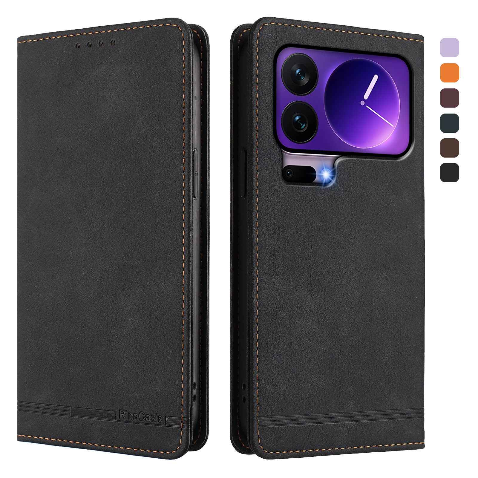 For Xiaomi 17 Pro Case RINACASIS RC23 RFID Blocking Wallet Stand PU Leather Phone Cover - Black