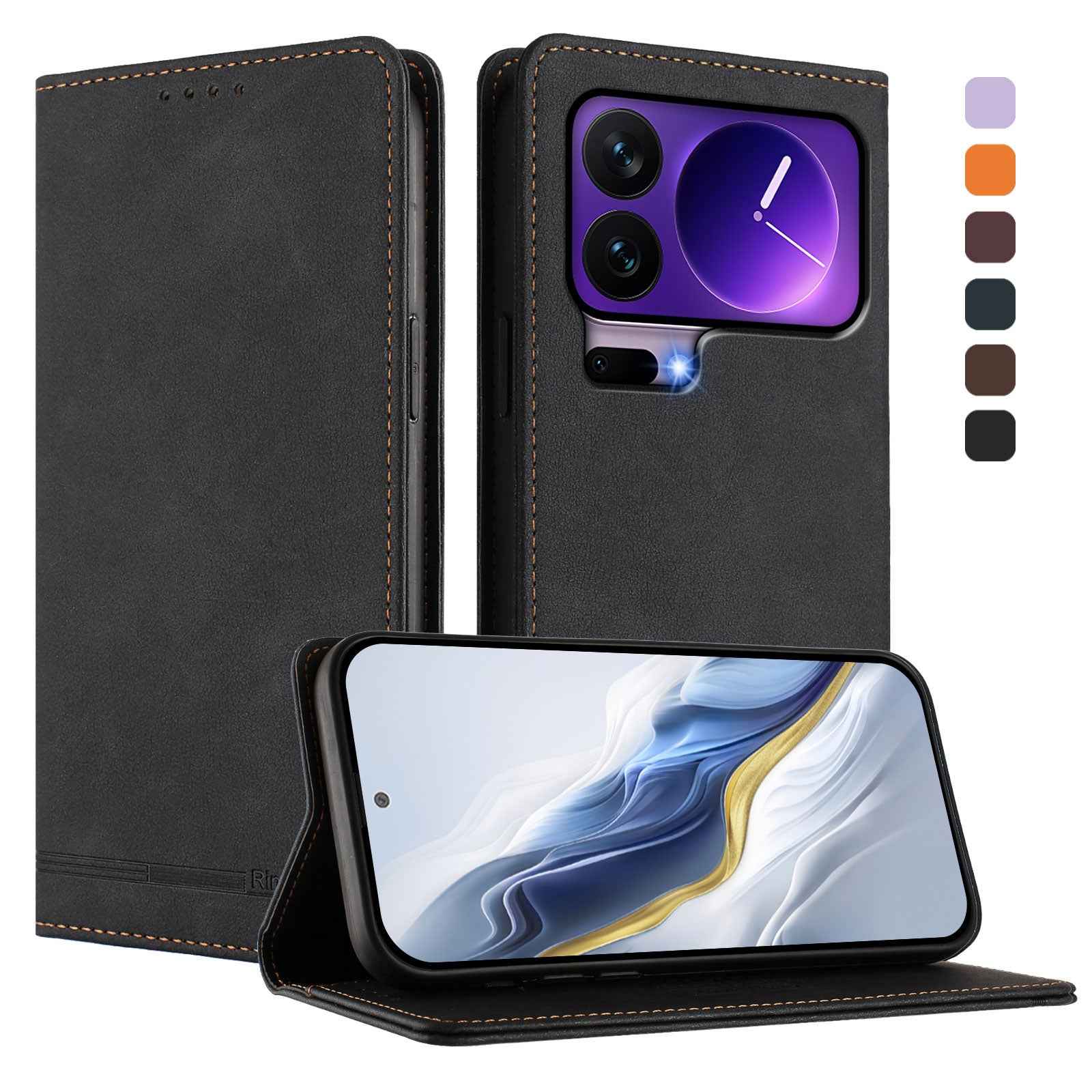 For Xiaomi 17 Pro Case RINACASIS RC23 RFID Blocking Wallet Stand PU Leather Phone Cover - Black