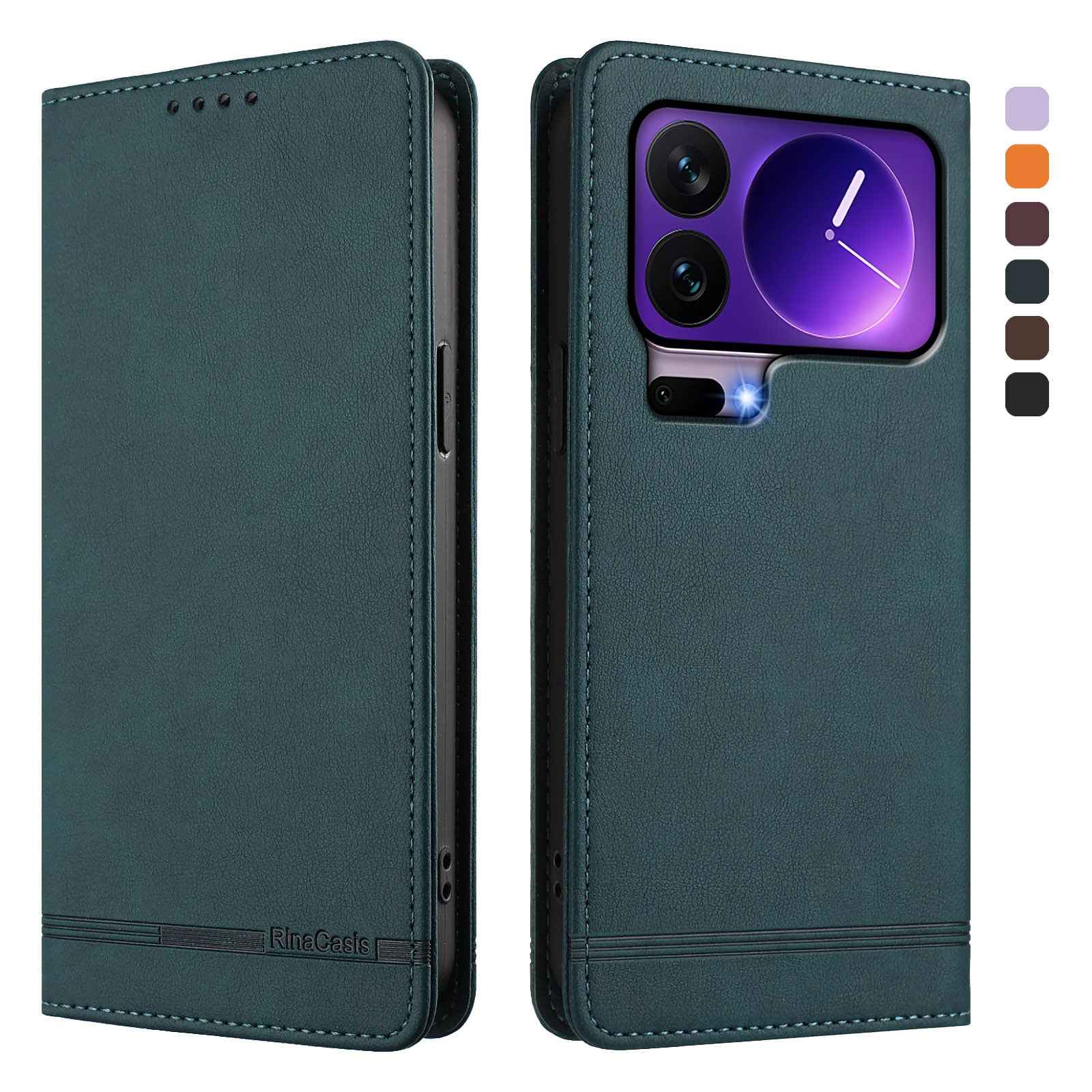 For Xiaomi 17 Pro Case RINACASIS RC23 RFID Blocking Wallet Stand PU Leather Phone Cover - Dark Green