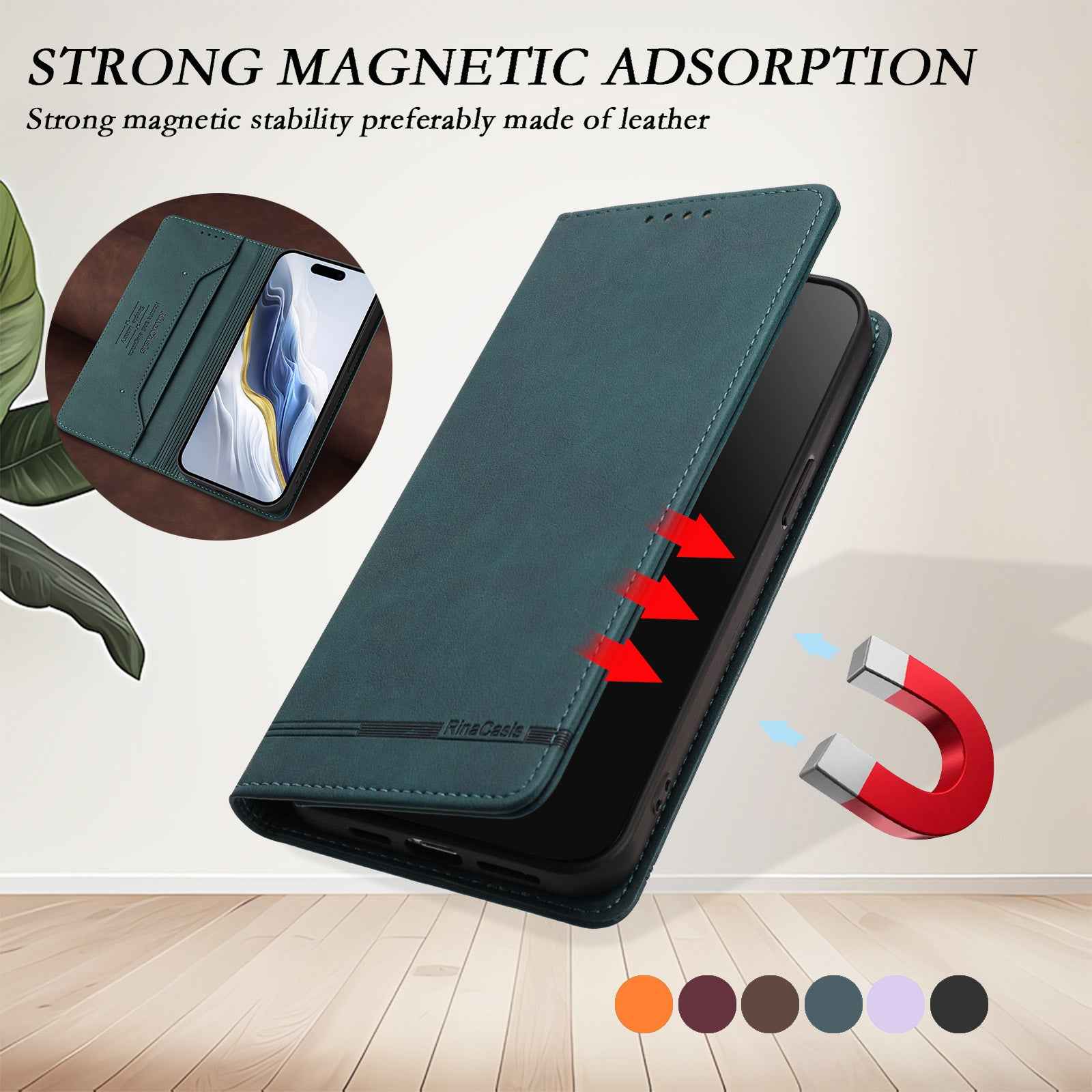 For Xiaomi 17 Pro Case RINACASIS RC23 RFID Blocking Wallet Stand PU Leather Phone Cover - Dark Green